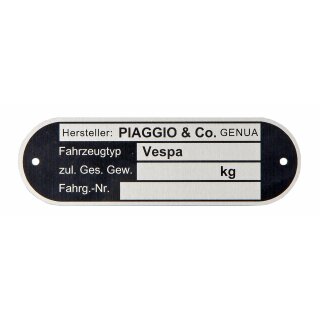 Typenschild PIAGGIO&CO. Genova für Vespa alle dt. Modelle `67->/alle ital. Modelle