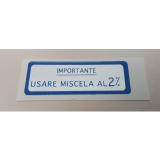 Aufkleber Usare Miscela al 2%" für Vespa 125 VNB/150 VBA/VBB/GL