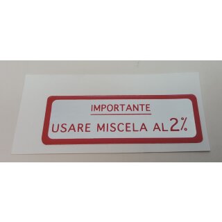 Aufkleber Usare Miscela al 2%" für Vespa 125 VNB/150 VBA/VBB/GL