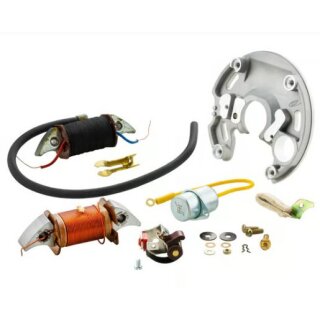Set Zündspulen, Unterbrecher, Kondensator und Zündgrundplatte 6V für original Zylinder für Vespa 50/N/L/R 1°/Special V5A2/V5B1 1°